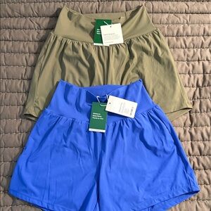 HALARA Athleta Gathered High-Rise Athletic Shorts in Blue and Olive